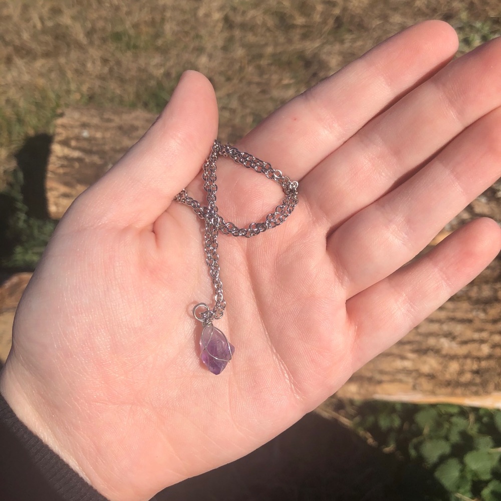 Handmade wrapped amethyst necklace